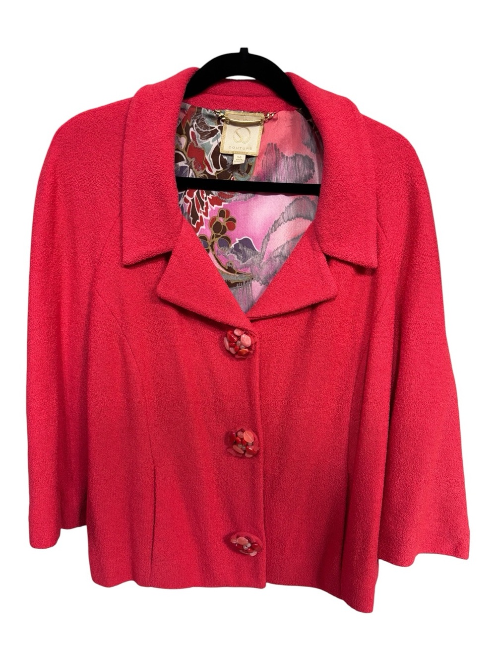 St John COUTURE Boucle Tangerine Jacket w Stone Buttons & Bracelet Sleeves Sz 14